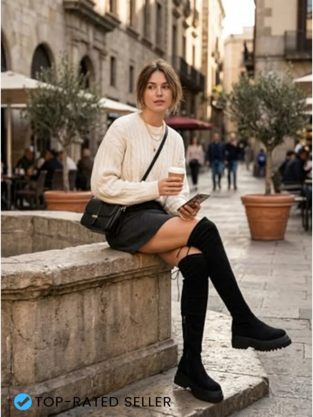 Chunky Platform Knee High Boots Side Zipper Suede Tall Boots Fall Winter